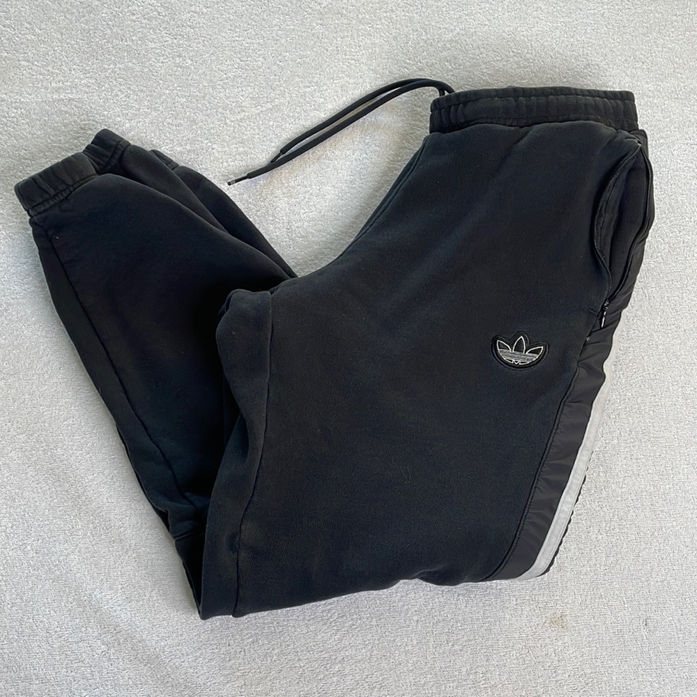 Adidas black with white stripes jogger sweatpants size Medium